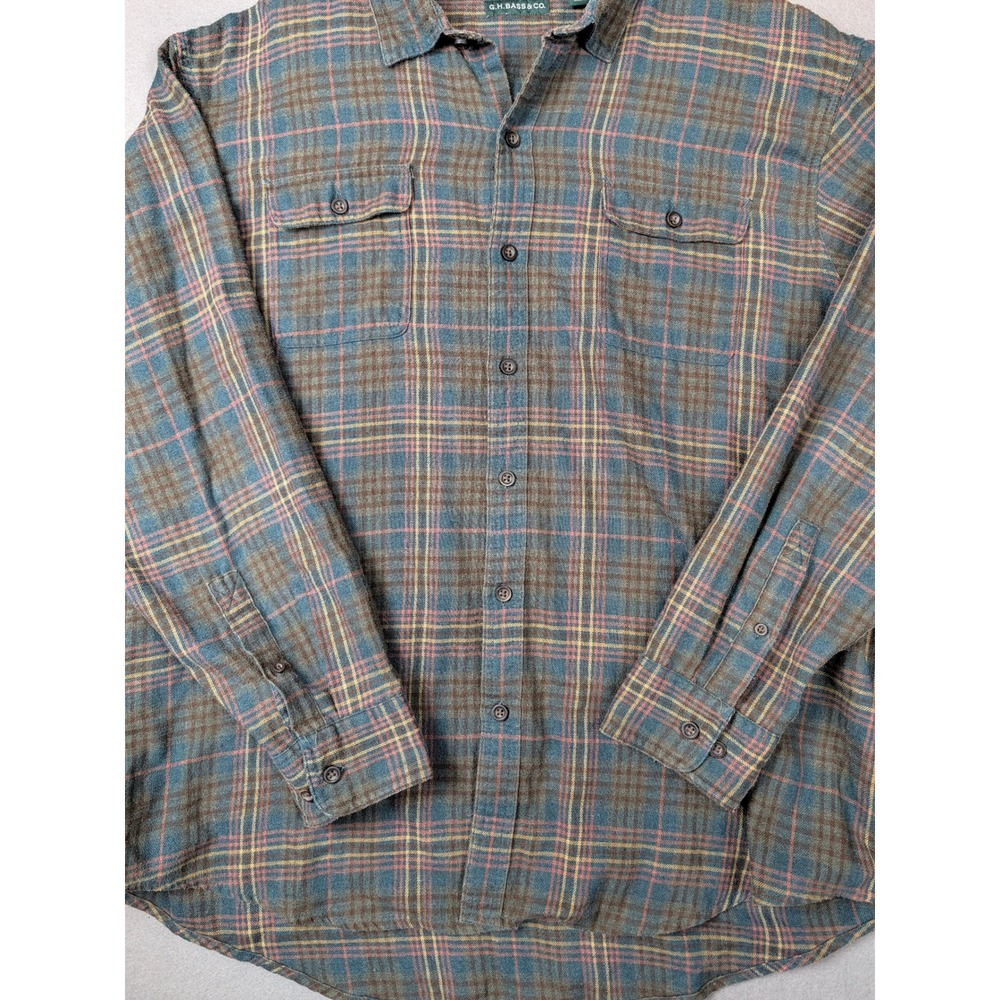 GH Bass & Co Mens XXL Plaid Flannel Button Down Shirt green Brown Long Sleeve - Picture 3 of 7